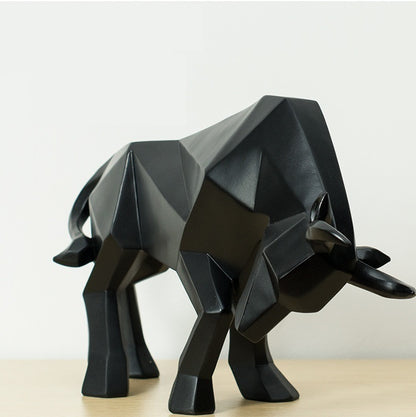 Modern Geometric Resin Bull Sculpture