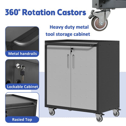 Heavy-Duty Metal Garage Storage Cabinet With Wheels - Sturdy And Durable Tool Storage Cabinet For Garage, Office, And Home Organizer Solutions