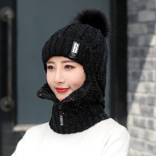 Windproof and cold-proof zipper woolen hat