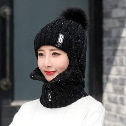 Windproof and cold-proof zipper woolen hat