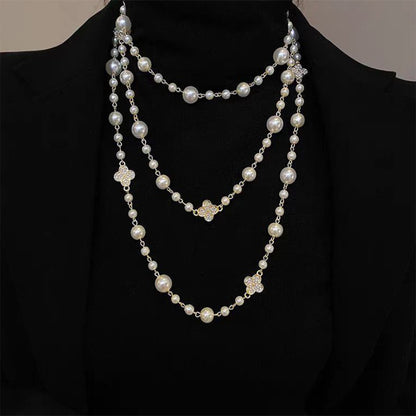 Retro Multi-layer Pearls Necklace - Fashion Long Sweater Chain for Women