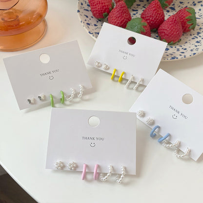 Sterling Silver Needle Pearl Series Earings Set