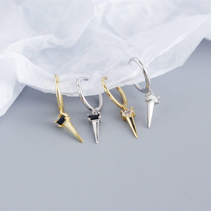 Silver Zircon Cone Hoop Huggies Earrings