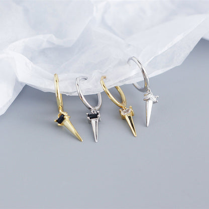 Silver Zircon Cone Hoop Huggies Earrings