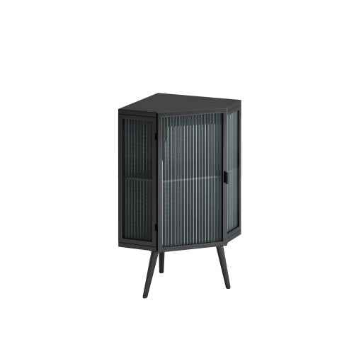 Floor Standing Cone-shaped Cabinet With Tempered Glass Doors And Storage Shelves