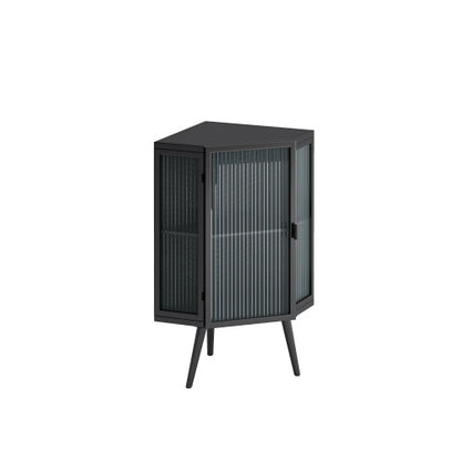 Floor Standing Cone-shaped Cabinet With Tempered Glass Doors And Storage Shelves