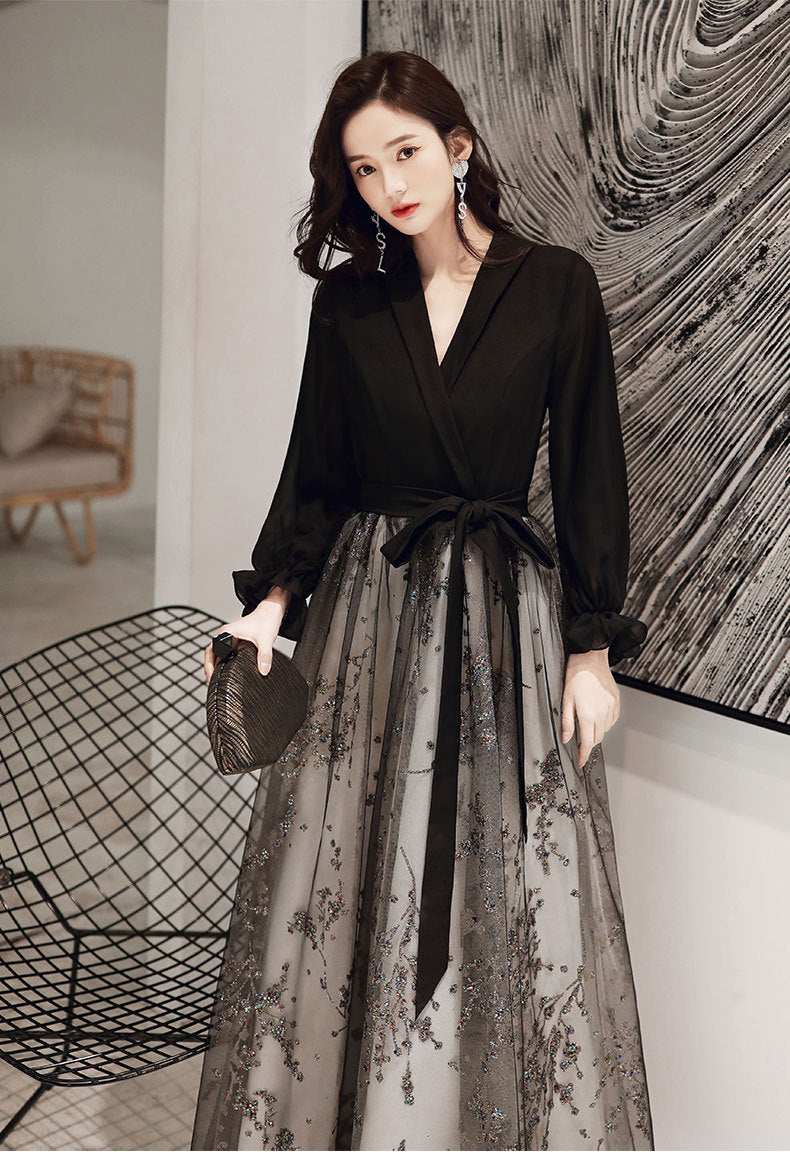 Black Evening Gown Women's Long Host Performance Formal Dress