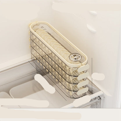 Dumpling-making machine with measurements and material details on a white background