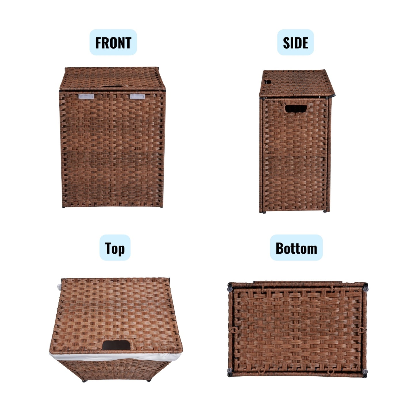 Laundry Hamper With Lid PE Rattan Powder Coating Frame Clothes Hampers With 02 Removable Bags,