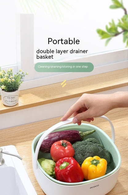 Washbasin Multi-functional Kitchen Double Layer Drain Basket