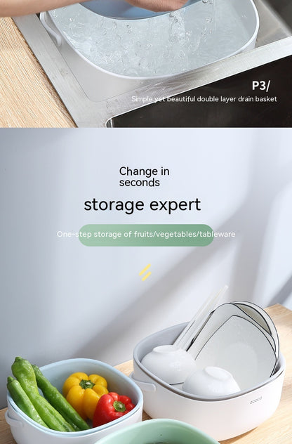 Washbasin Multi-functional Kitchen Double Layer Drain Basket