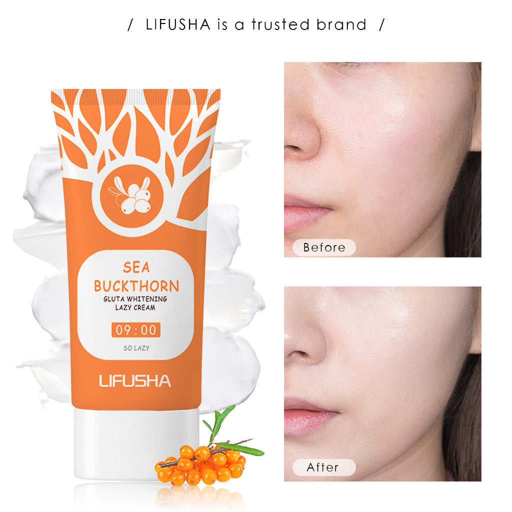 LIFUSHA Sea Buckthorn product with 'Before' and 'After' skin comparisons on a white background.
