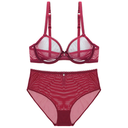 Non-Wired Bra Set with Lace Edge - Ultra-Thin Full Cup