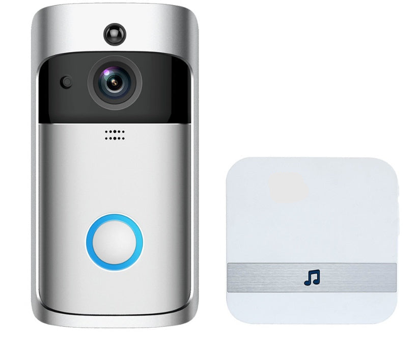 Smart doorbell with camera and remote control on a white background
