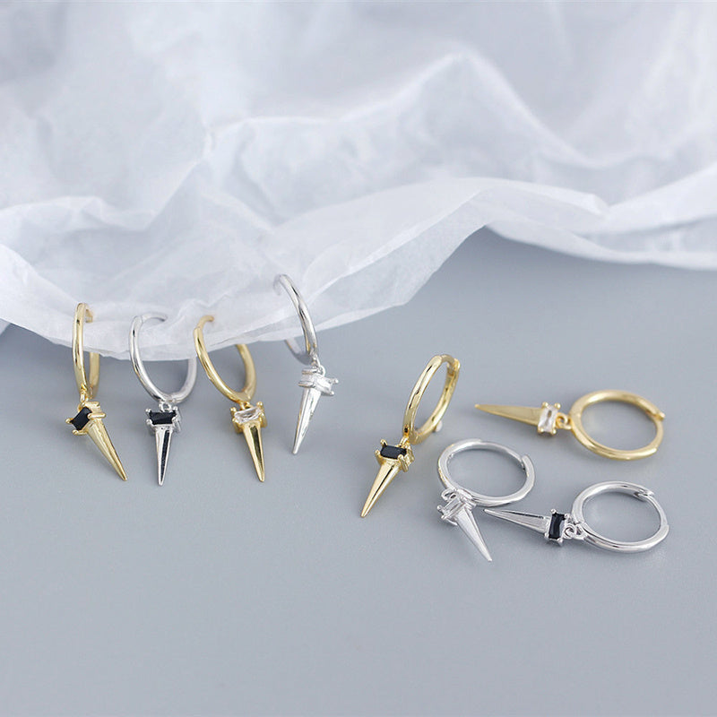Silver Zircon Cone Hoop Huggies Earrings