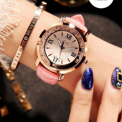 Rhinestone Dial Women's Retro Belt Quartz Watch