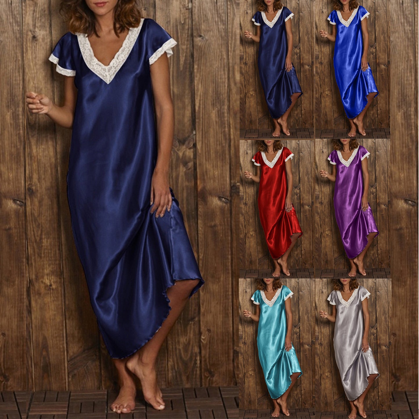 Women's Short-sleeved V-neck Homewear Pajamas Formal Dress