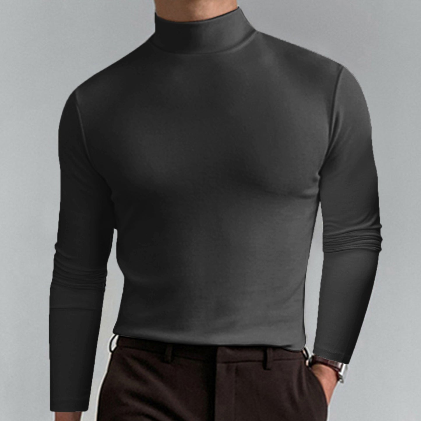 Autumn and Winter High Neck Long Sleeve T-Shirt for Men