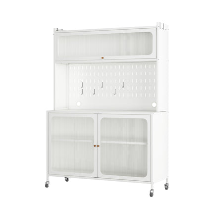 Kitchen Pantry Cabinet, Tall Storage Cabinet With Glass Doors & Adjustable Shelves, Cabinet Cupboard For Kitchen, Living Room, Dinning Room, White
