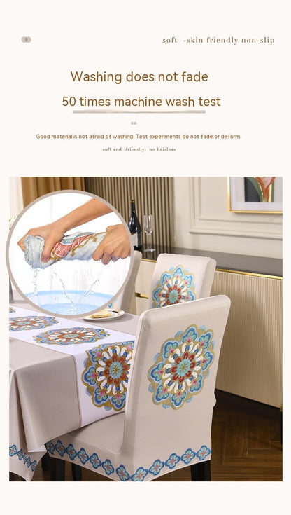 Exquisite Embroidered Thickening Dining Home Cushion Wind Elastic Chair Covers