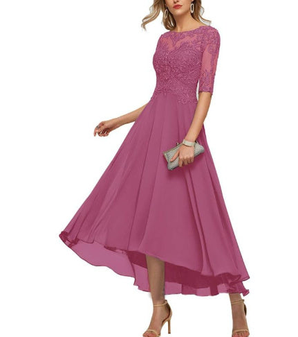 Lace Applique Half Sleeve Formal Party Dress