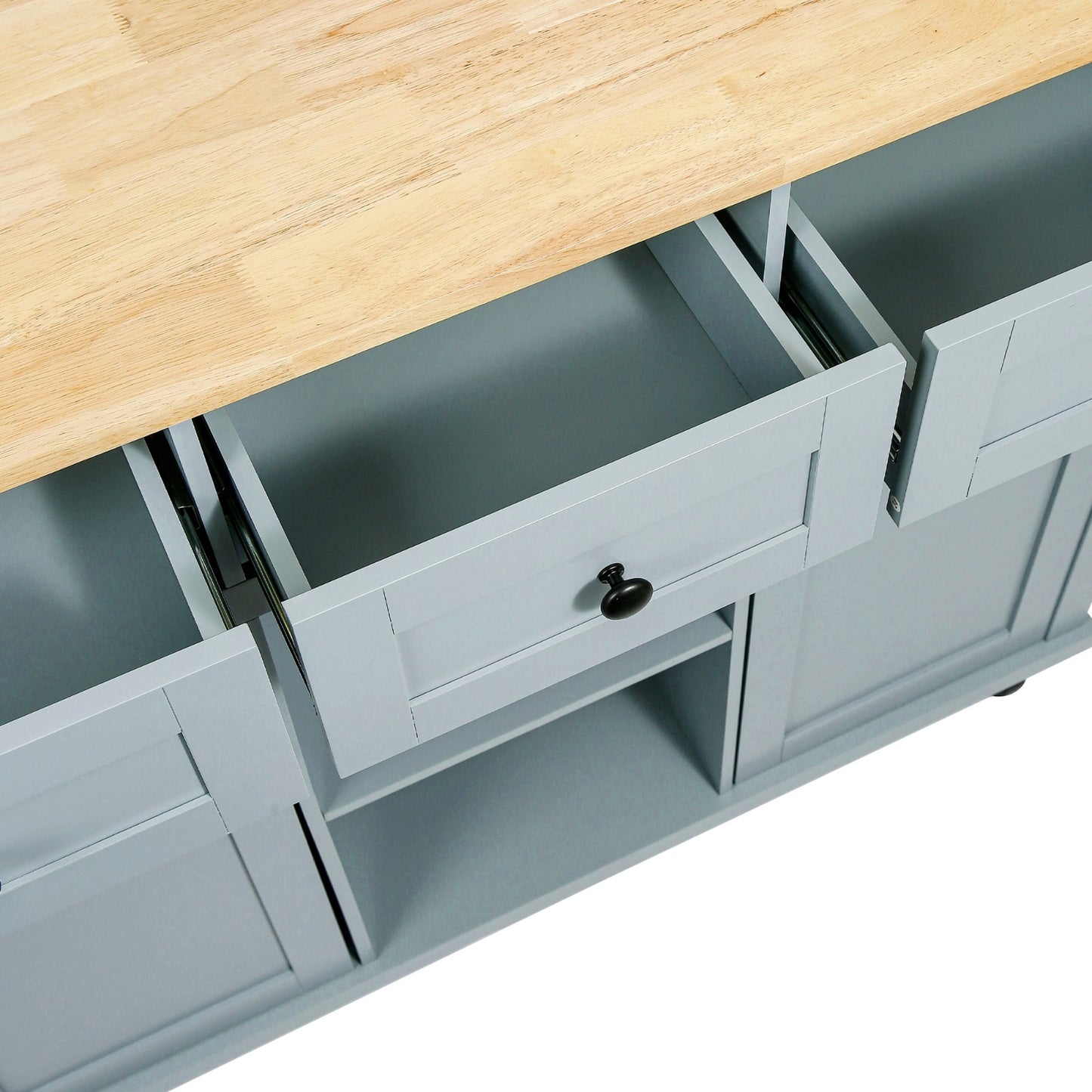 Kitchen Cart With Rubberwood Drop-Leaf Countertop, Cabinet, Storage Racks