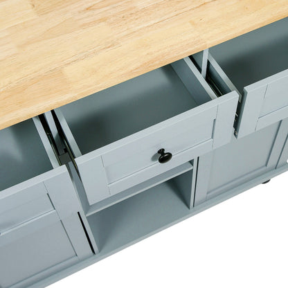 Kitchen Cart With Rubberwood Drop-Leaf Countertop, Cabinet, Storage Racks