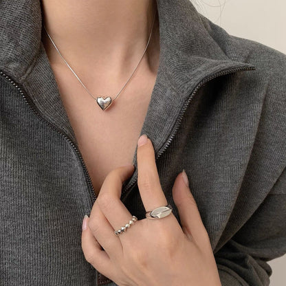 Silver Heart Pendant Necklace Female Summer Simple