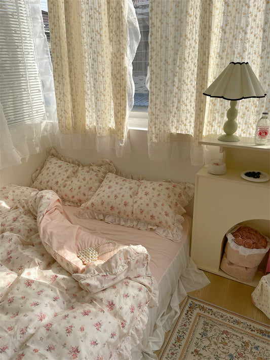 Fragmented Flower All Cotton Four Piece Lace Pure Bed Sheet Quilt Cover Bed Skirt Bedclothes