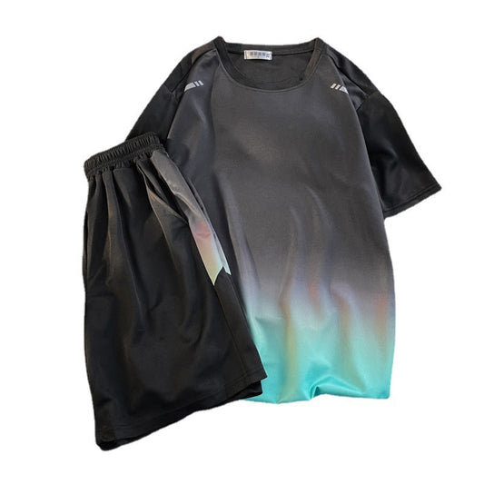 Gradient t-shirt and shorts set on a white background