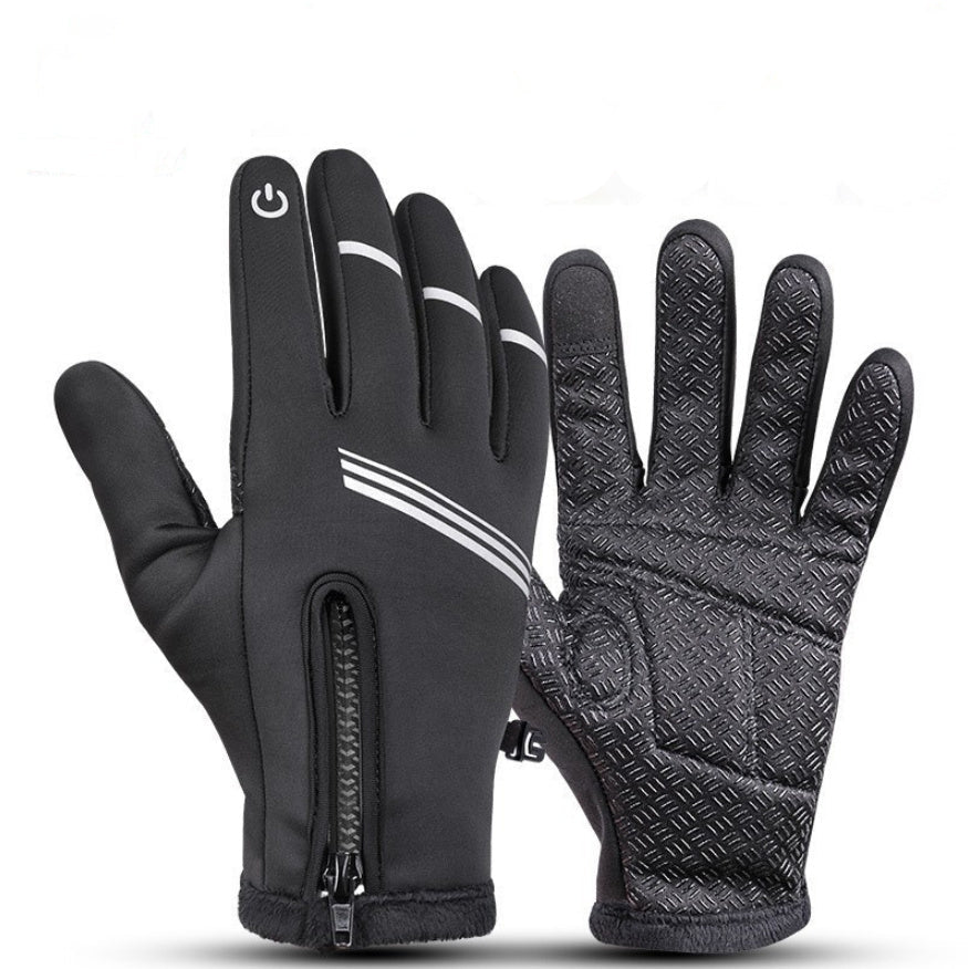 Black gloves with touch screen functionality on a white background