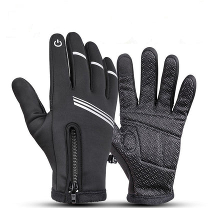 Black gloves with touch screen functionality on a white background