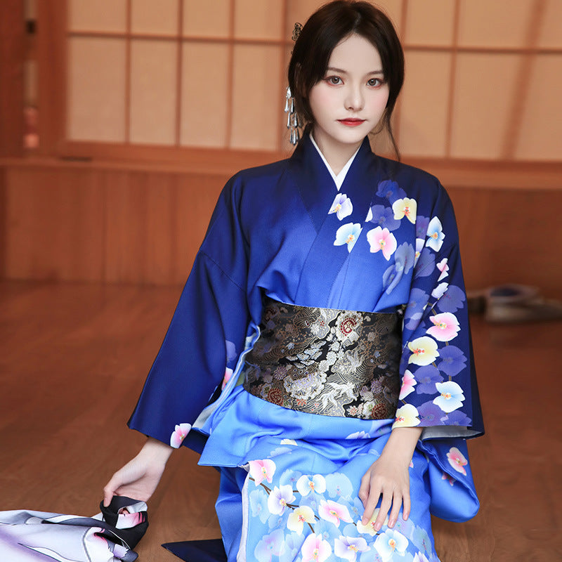 Women's Dark Blue Phalaenopsis Modified Formal Kimono