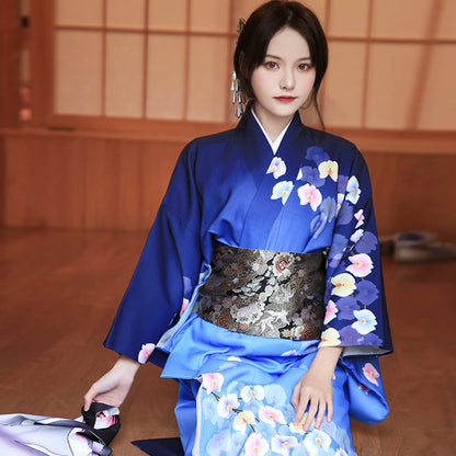 Women's Dark Blue Phalaenopsis Modified Formal Kimono