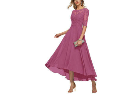 Lace Applique Half Sleeve Formal Party Dress