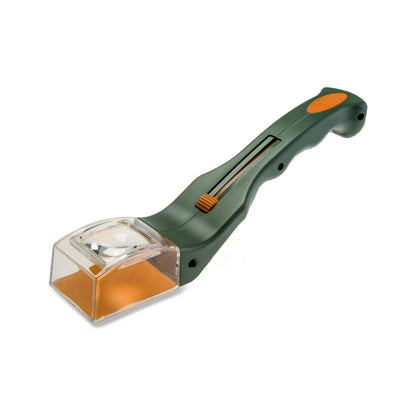 Green and orange snow brush on a white background