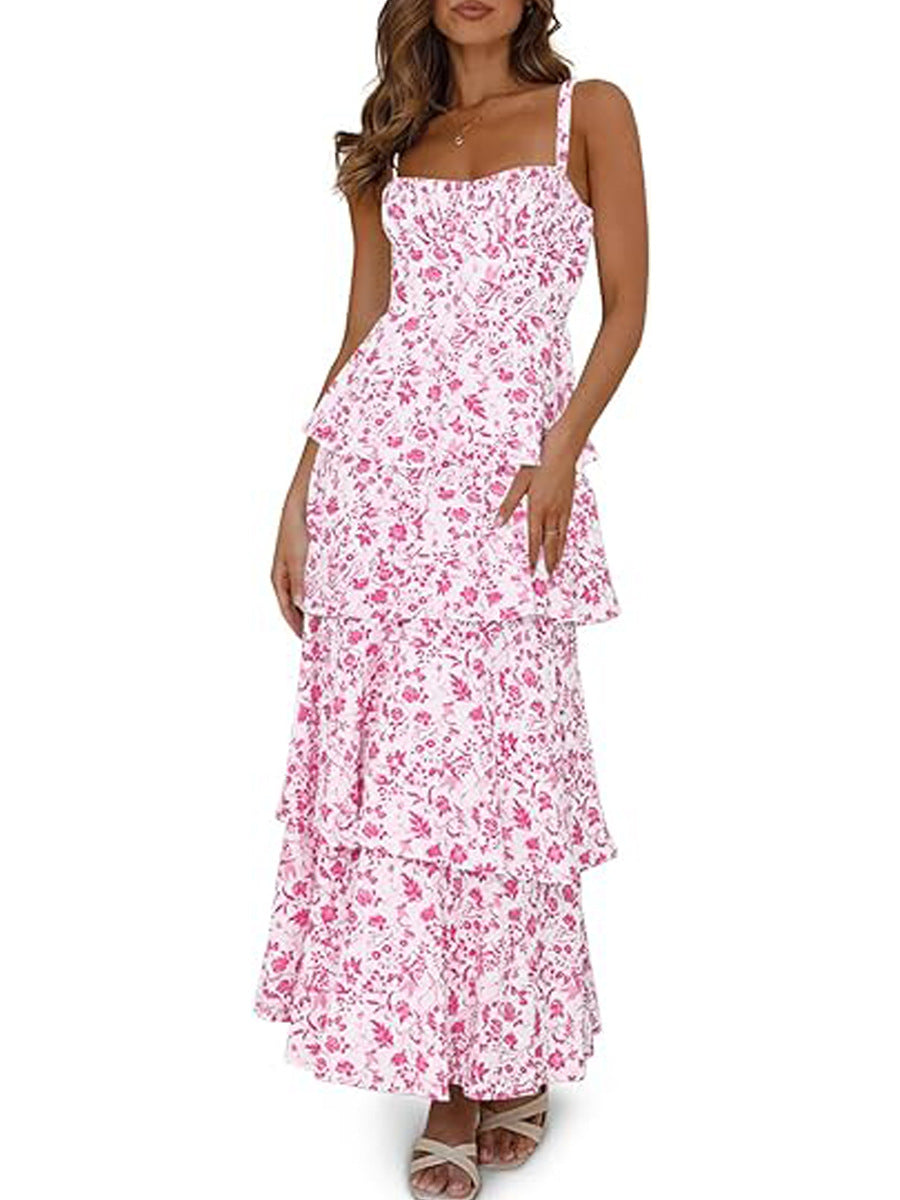 Spring And Summer Floral Holiday Party Backless Sweet Formal Dress Women