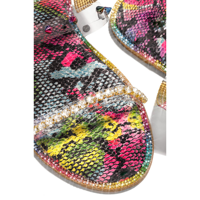 Rhinestone Rivets Flat-bottomed Colorful Sandals And Slippers Women