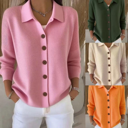 Button-Knitted Lapel Sweater Cardigan Coat for Women- Stylish & Versatile