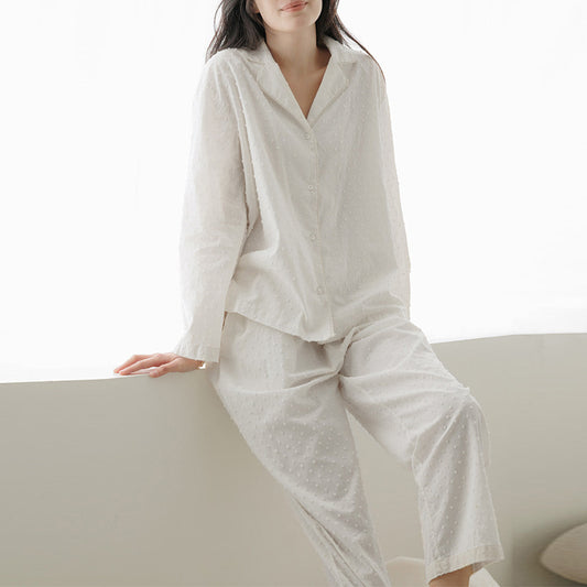 Home Wear Girls' Jacquard Polo Collar Top Pants Suit