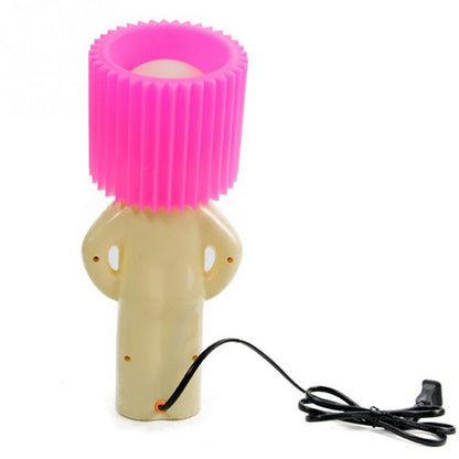 Toy figure with a pink textured top and beige body on a white background