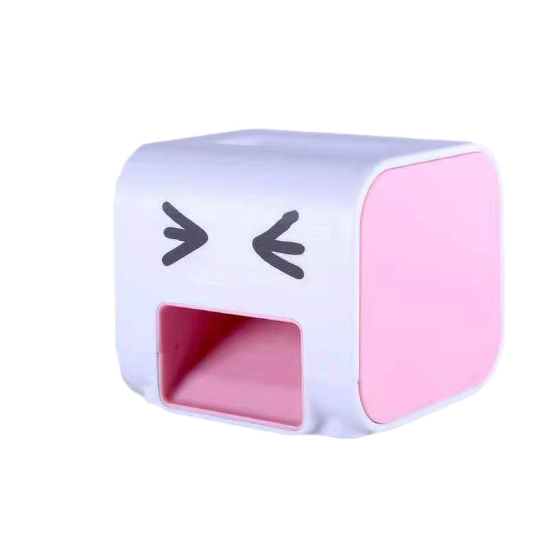 White and pink cube-shaped object with arrow symbols on a white background