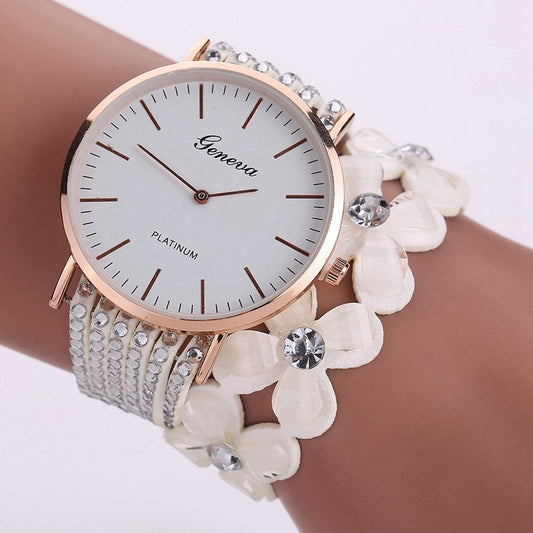 Fashion Geneva Flowers Quartz Ladies Bracelet Watch