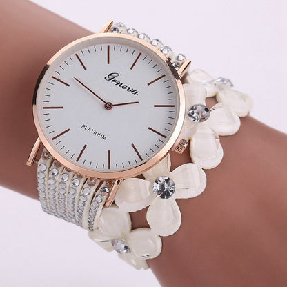 Fashion Geneva Flowers Quartz Ladies Bracelet Watch