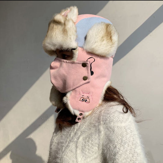 Korean Style Woolen Cartoon Embroidered Cycling Hat