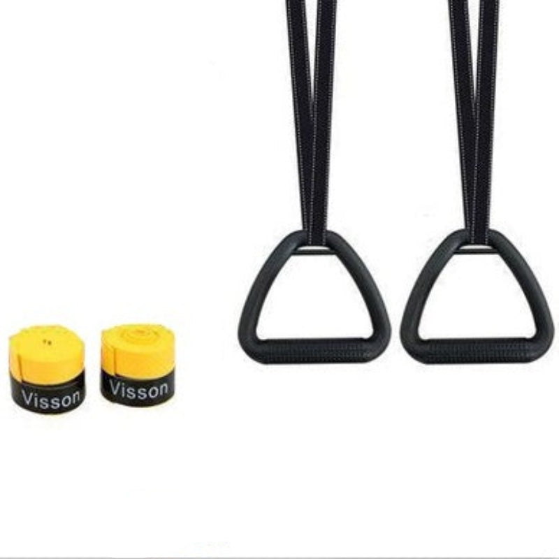 Two black D-ring straps with yellow ends and 'Visson' branding on a white background.