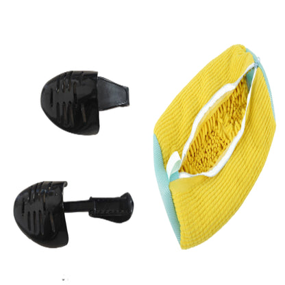 Yellow headband with measurements on a white background