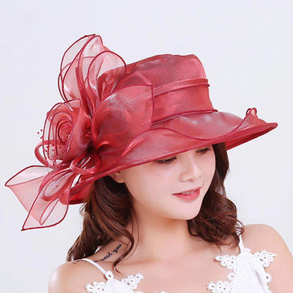 Women's Gauze Flower Wide Brim Hat