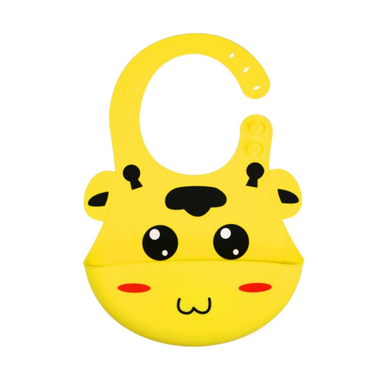 Yellow cartoon character baby bib on a white background