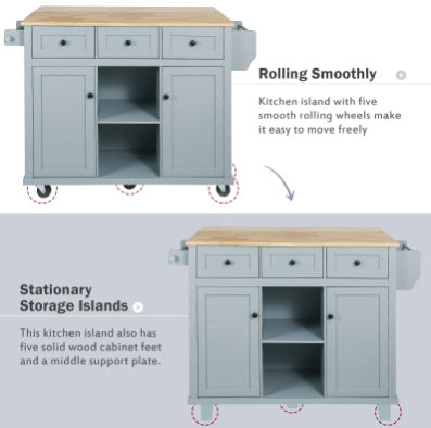Kitchen Cart With Rubberwood Drop-Leaf Countertop, Cabinet, Storage Racks